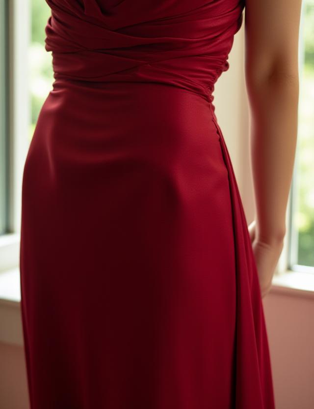 Deep ruby red cowl neck satin gown