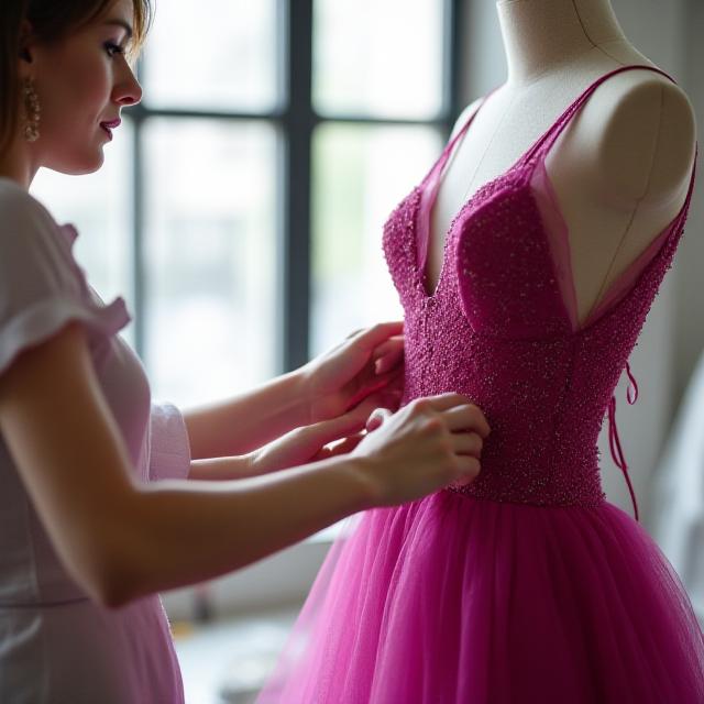 Close up of luxury dress fabric and styling tools
