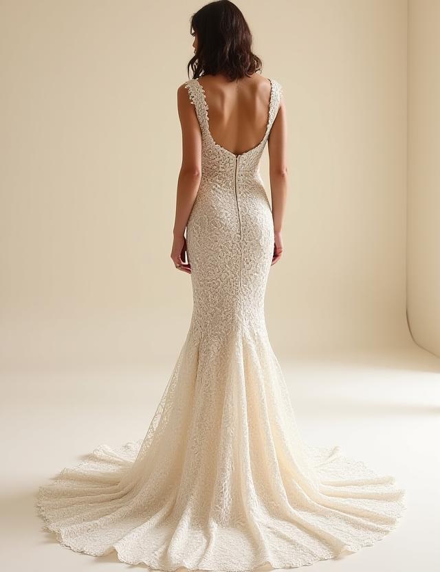 Ivory lace mermaid style gown with train
